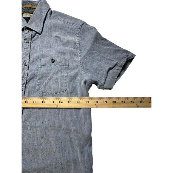 Ted Baker Mens 3 Linen Light Blue Short Sleeves Button Down Shirt Pockets #MN6-5 - Picture 4 of 9